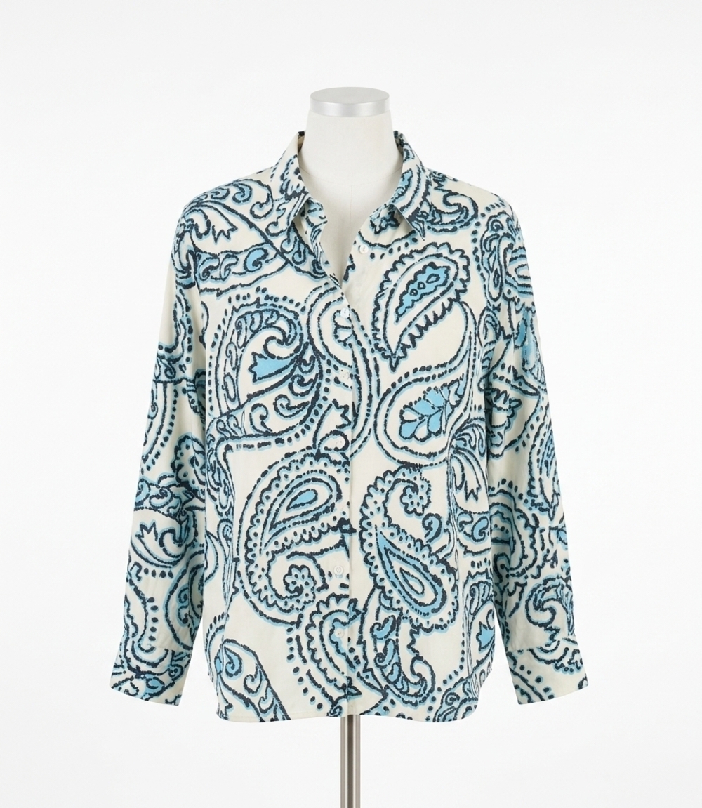 NEW KAREN KANE ruched sleeve button- up shirt - plus in print